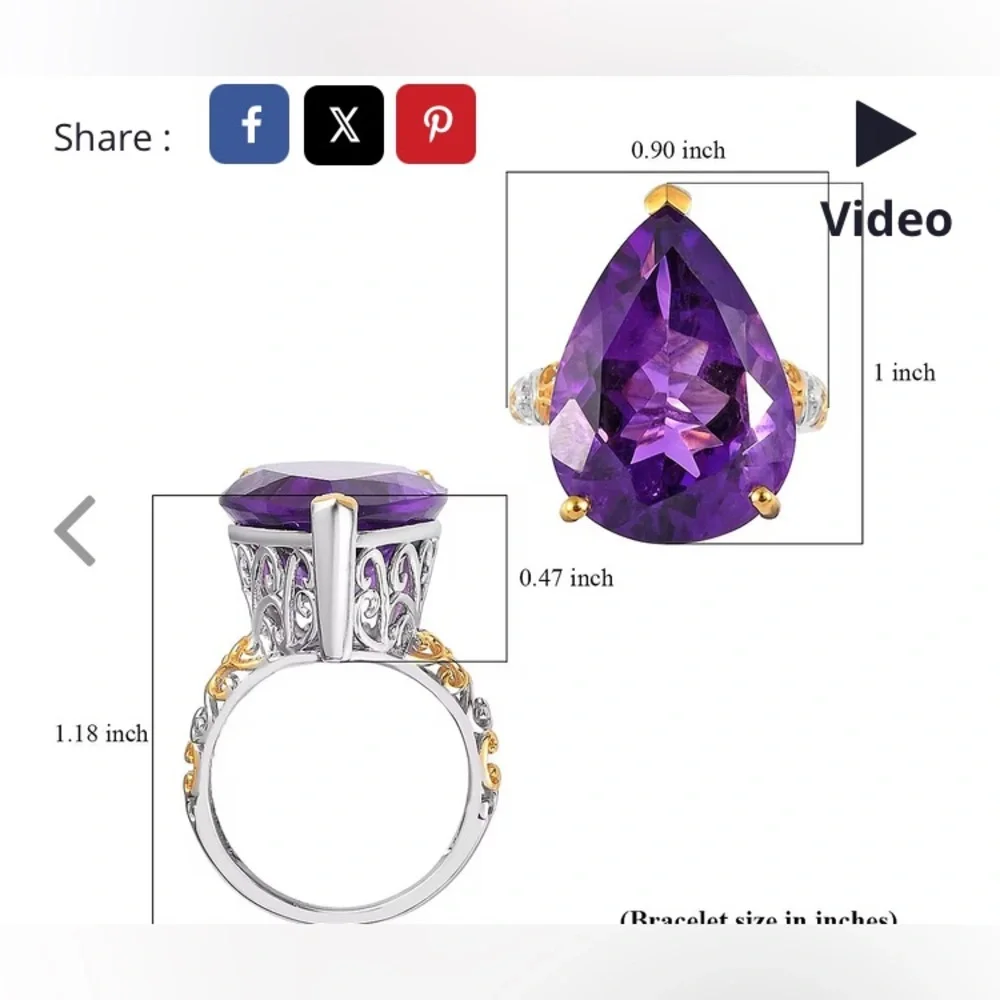Stunning, amethyst ring gold vermeil & platinum over sterling silver, 18.6cwt! - Picture 3 of 9